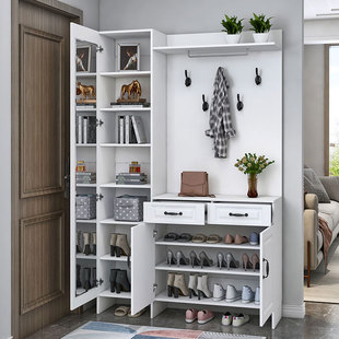 Simple Modern Solid Wood Foyer Shoe Cabinet Coat Cabinet Partition Cabinet Storage Cabinet Clothes Rack with Mirror Drawer Large New Style