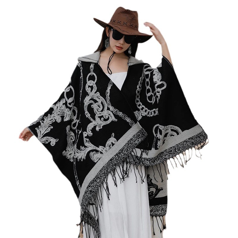 Sombreros de estilo nacional capas de cadena patrón de viaje fotográfico chal cálido a prueba de viento primavera / otoño / invierno moda