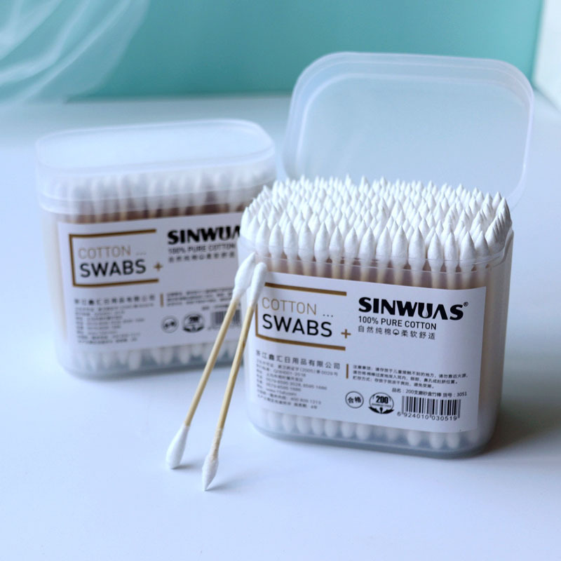 Desechables de algodón de maquillaje desechables 300 PCs caja redonda puntiaguda doble cabeza hisopos de algodón limpieza higiénica algodón hisopos de algodón