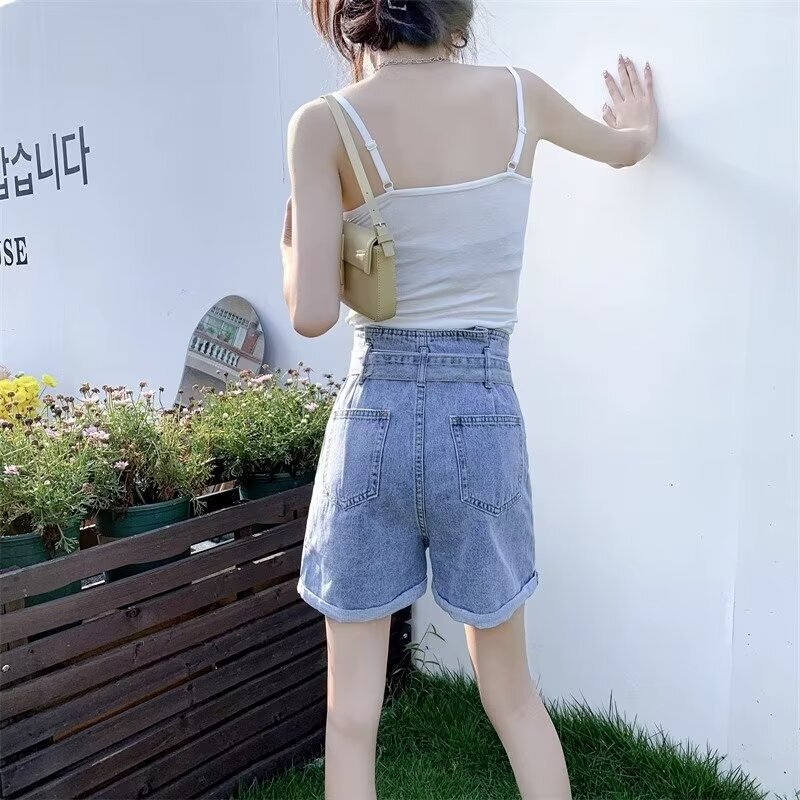 Denim Shorts Women's Summer Hong Kong-style Loose Straight Trendy Brand Fashionable Wide-leg Cropped Pants Workwear Casual All-match Pants