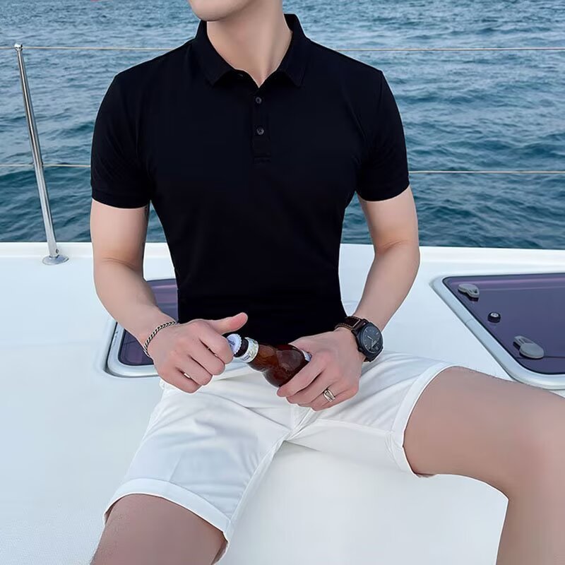 Camiseta polo para hombres de manga corta y pesada gris de negocios de manga cerrada camiseta de media manga madura pesada personalizada de verano