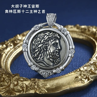欧美复古重工电镀真金古币项链纯银设计感高级感喷砂工艺钱币吊坠