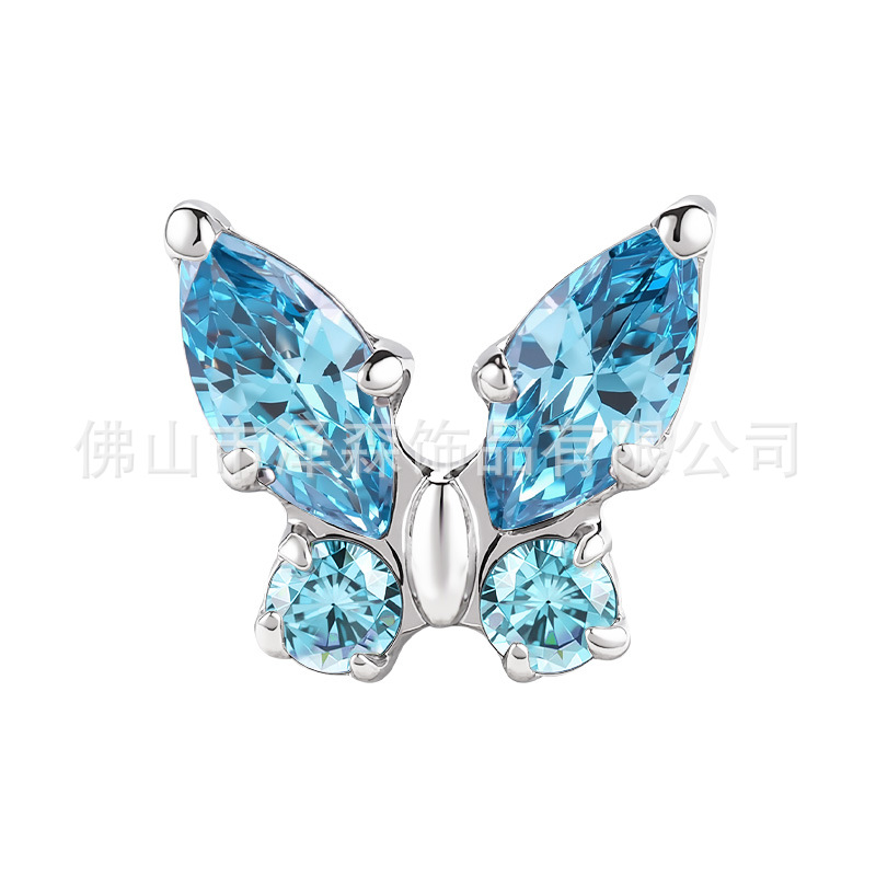 F136 Titanium Alloy Butterfly Lip Earrings with Zircon Internal Thread Body Piercing Ear Bone Studs detail image 7