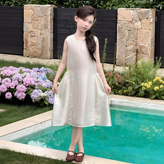 女童夏日超好看连衣裙2026夏装新款大童女孩洋气时髦无袖背心裙潮