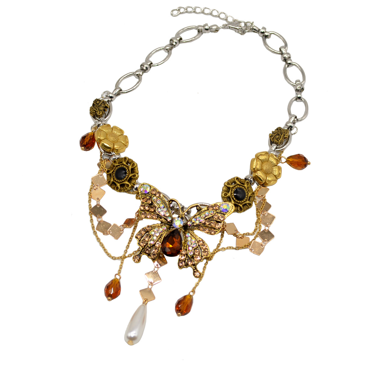 Inlay Design Retro IG Style Butterfly Gem Alloy Choker Wholesale