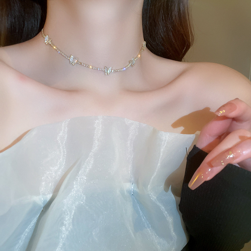 Women'S Gender Fairy Style Butterfly Zircon Alloy Choker Wholesale