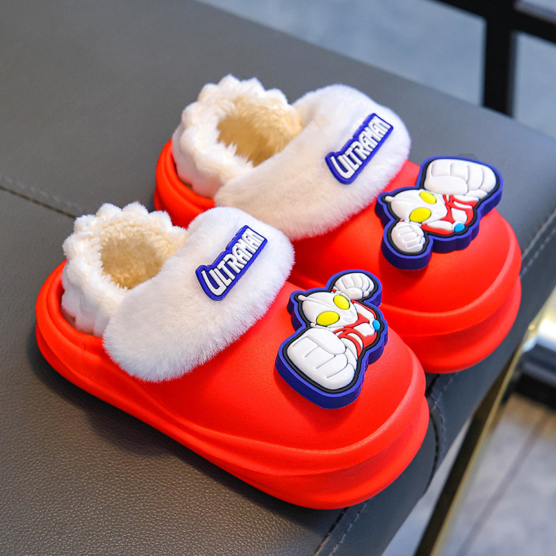 Zapatillas de algodón de invierno para niños, zapatillas de algodón para niños, bolsas impermeables de terciopelo calientes, zapatos de algodón caseros para niños