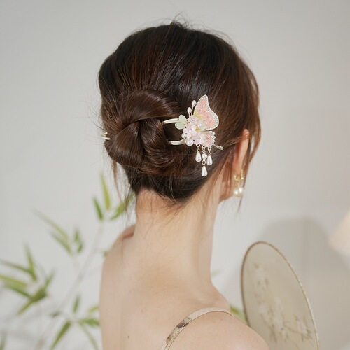New Chinese style flower butterfly hairpin pearl tassel hairpin ancient costume Hanfu cheongsam plate headdress accessories hairpin