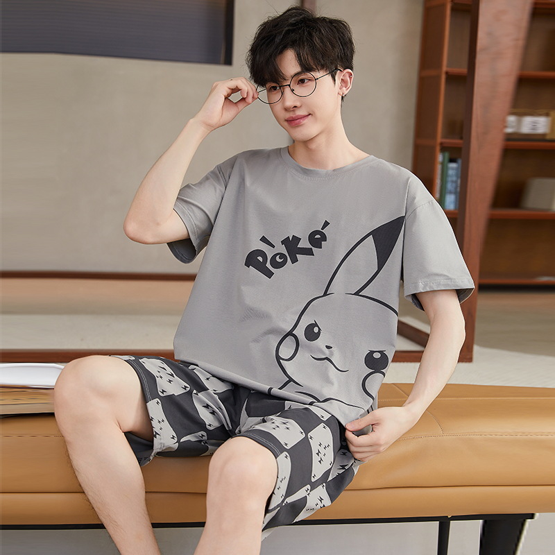 2024 nuevo pijama hombre manga corta cuello redondo dibujos animados sueltos chicos chicos adolescentes ropa de casa set hombre