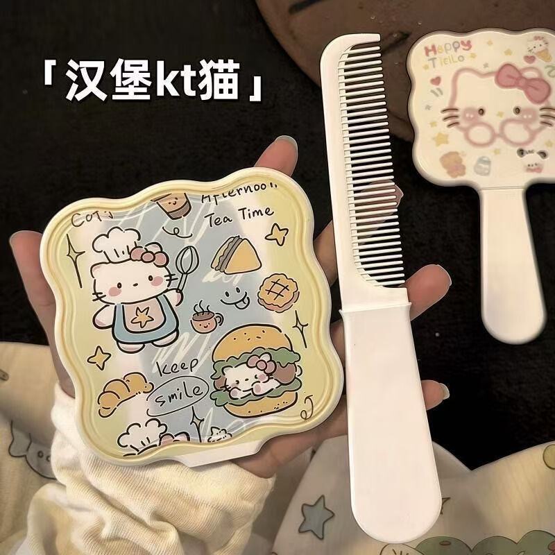 卡通kt猫手持化妆镜高级ins风简约学生化妆镜子补妆高颜值化妆镜|undefined