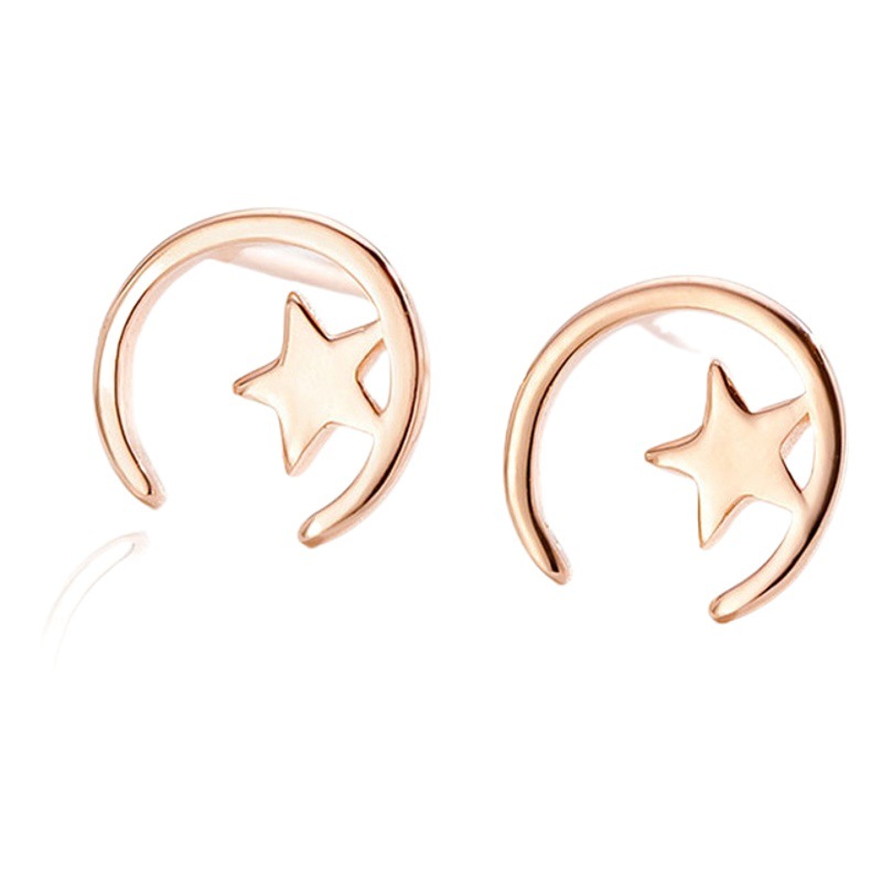 Minimalista estrella Luna Stud pendientes 925 Plata estrella Luna Stud pendientes mujeres simple nicho diseño temperamento oído joyería al por mayor