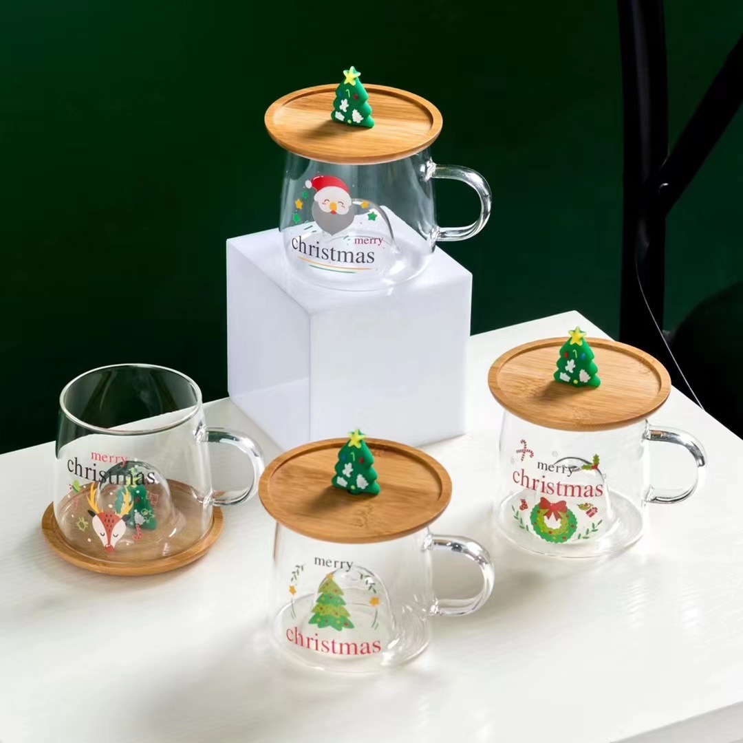 Creativo simple taza de Navidad 3D estéreo árbol de Navidad taza de agua de cristal con tapa personalizada Oficina taza de beber