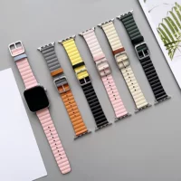 Apple double-sided bamboo watch strap, genuine leather with multiple color configurations