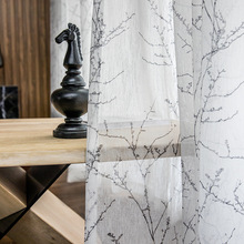 跨境歐美外貿成品田園紗簾挪威樹枝數碼印花窗紗客廳現代簡約陽台