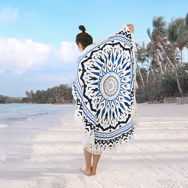 Spot Round Beach Towel Seaside Beach Carpet Picnic Mat Microfiber Digital Printing Bath Towel Beach Blanket