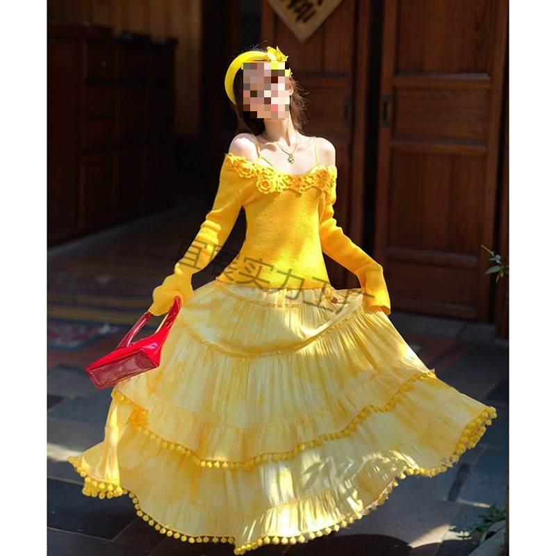 甜穗少女 立体小花朵春夏新款设计感上衣高级感温柔风半身裙套装