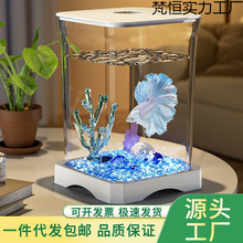 斗鱼缸小型造景生态全套养鱼水族箱带灯创意金鱼缸桌面小鱼缸