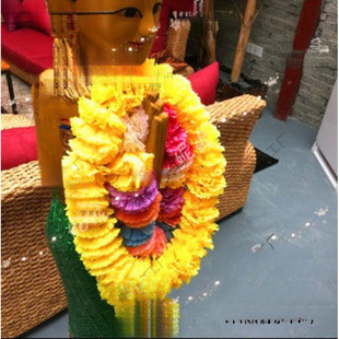 Thai Flower Garland Buddhist Temple Thai Flower Garland Gold Long and Short Colorful Wear Yellow Blue Purple Offering Hanging