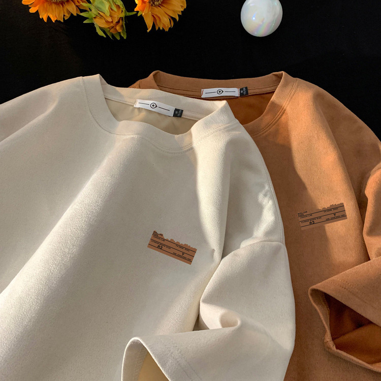 Cross-border Heavy Short-sleeved T-shirt Men's Summer Trendy Brand American Suede Casual T-shirt Loose Couple Half-sleeved T-shirt