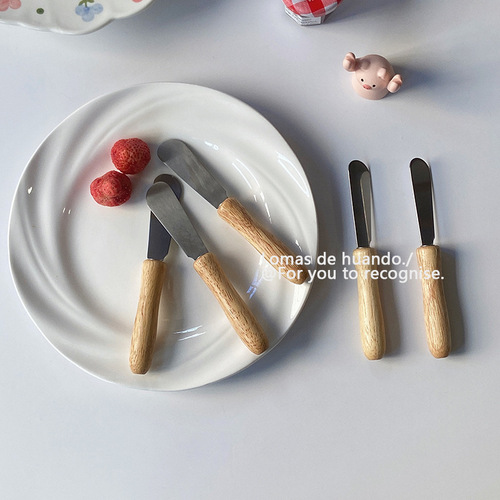 Ins Simple Cream Fruit Knife Round Wood Handle Butter Knife Baking Scraper Scraper Spoon Breakfast Bread Jam Fruit Spread Tool