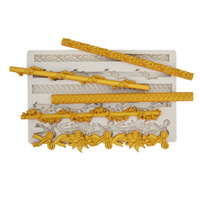 Patrón de estilo europeo en relieve fondant molde de silicona ritmo seco Flor DE LA Perla Vid borde decoración de la torta del molde de chocolate