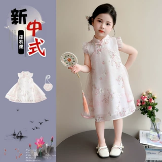 儿童旗袍女童公主夏季国风复古古风薄款古装夏装中小童演出服棉麻