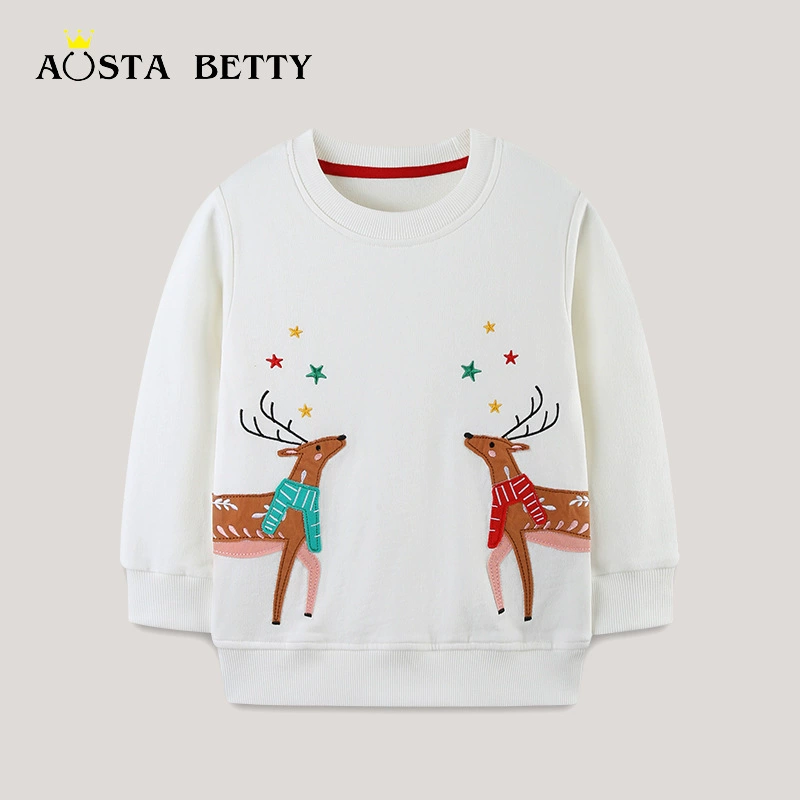 Толстовка для девочек в европейском и американском стиле, детская толстовка с рождественской вышивкой, вязаный хлопковый пуловер для маленьких детей оптом.