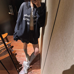 秋冬新款字母印花做旧褪色宽松休闲棒球领夹克情侣外套男女卫衣潮