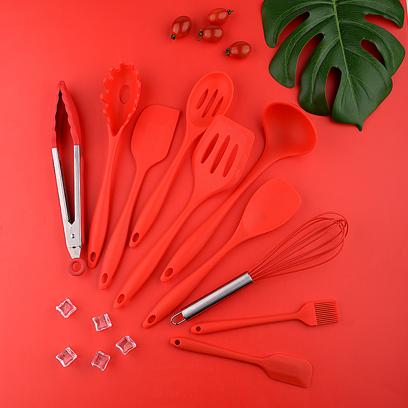 Spatula and Ladle Kitchen Utensils Home Essentials Set Silicone Spatula Tool Full Handle Silicone Kitchenware 10-Piece Set