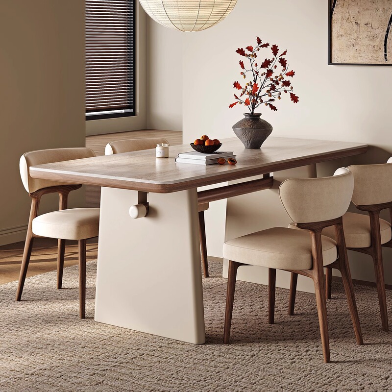 French Slate Dining Table for Home Modern Simple High-End Light Cream Style Small Apartment White Travertine New Dining Table