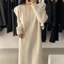 韩版秋冬跨境泡泡袖毛衣长款连衣裙2025新款中长款过膝针织长裙女