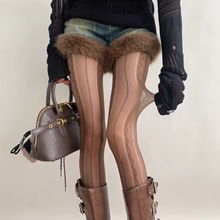 秋冬复古蕾丝提花竖条纹咖色丝袜女韩系性感辣妹连裤袜不勾丝裤袜