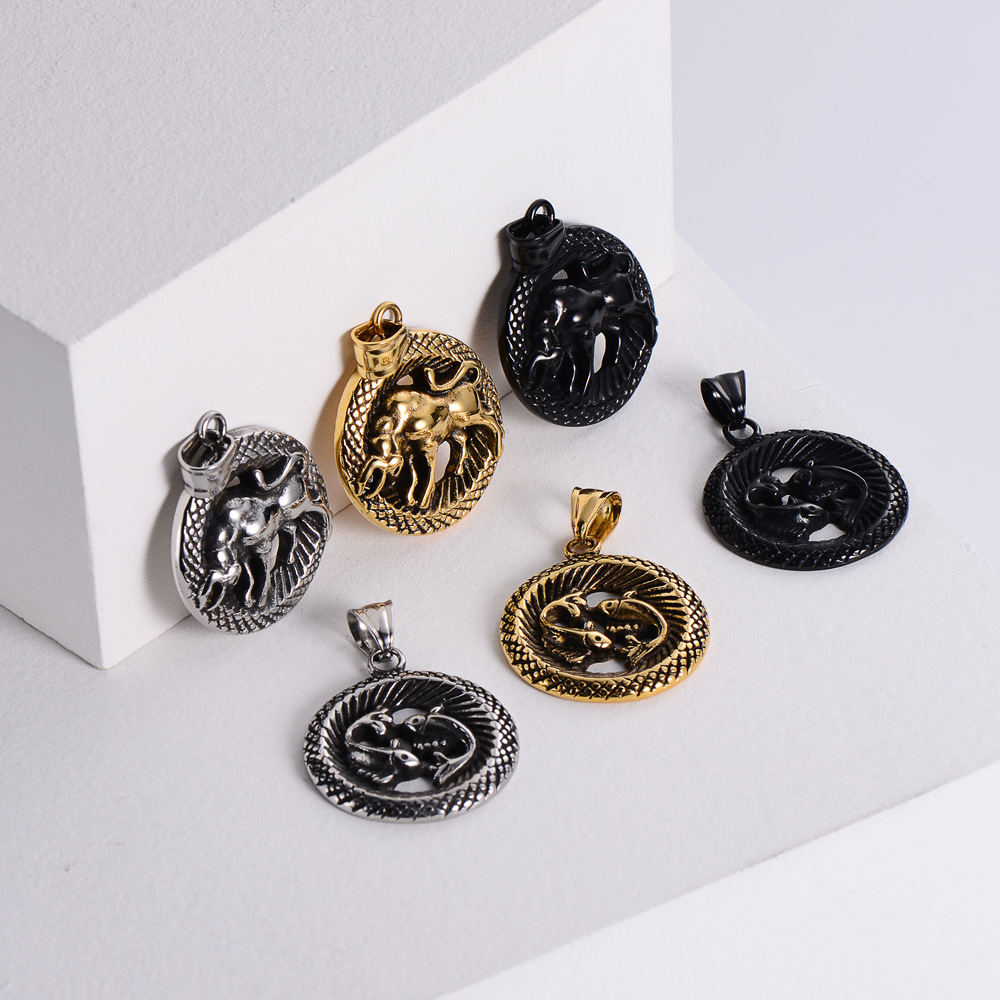 Retro Twelve Constellations Black Stainless Steel Pendant Wholesale Nihaojewelry display picture 8