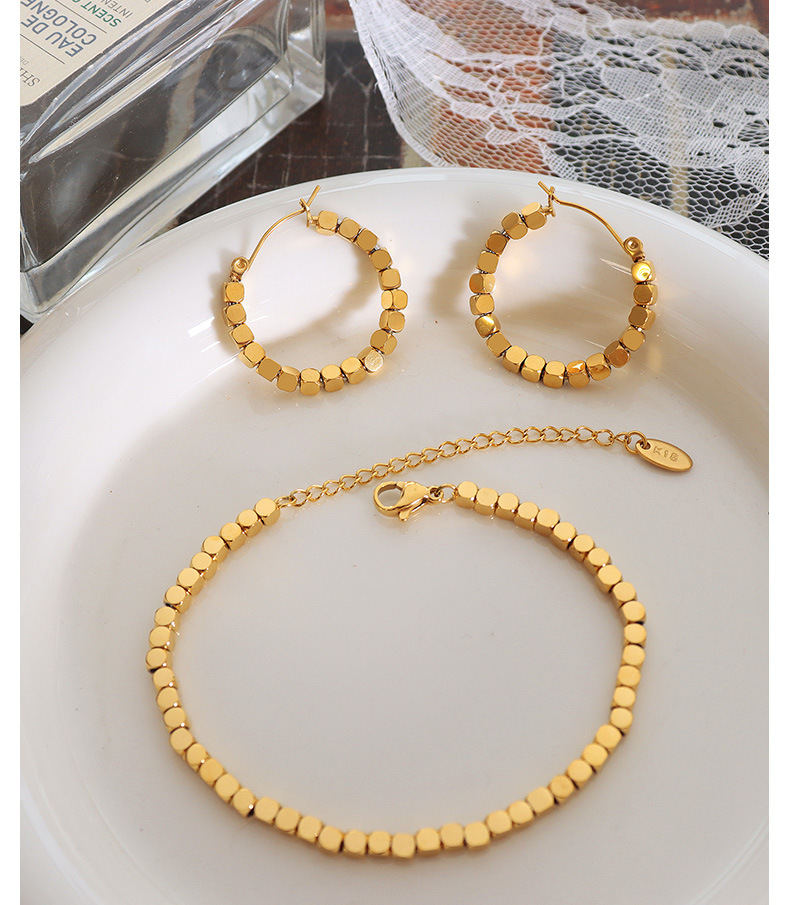 fashion Style Titanium Steel Gold-Plated cube Bracelet Earrings