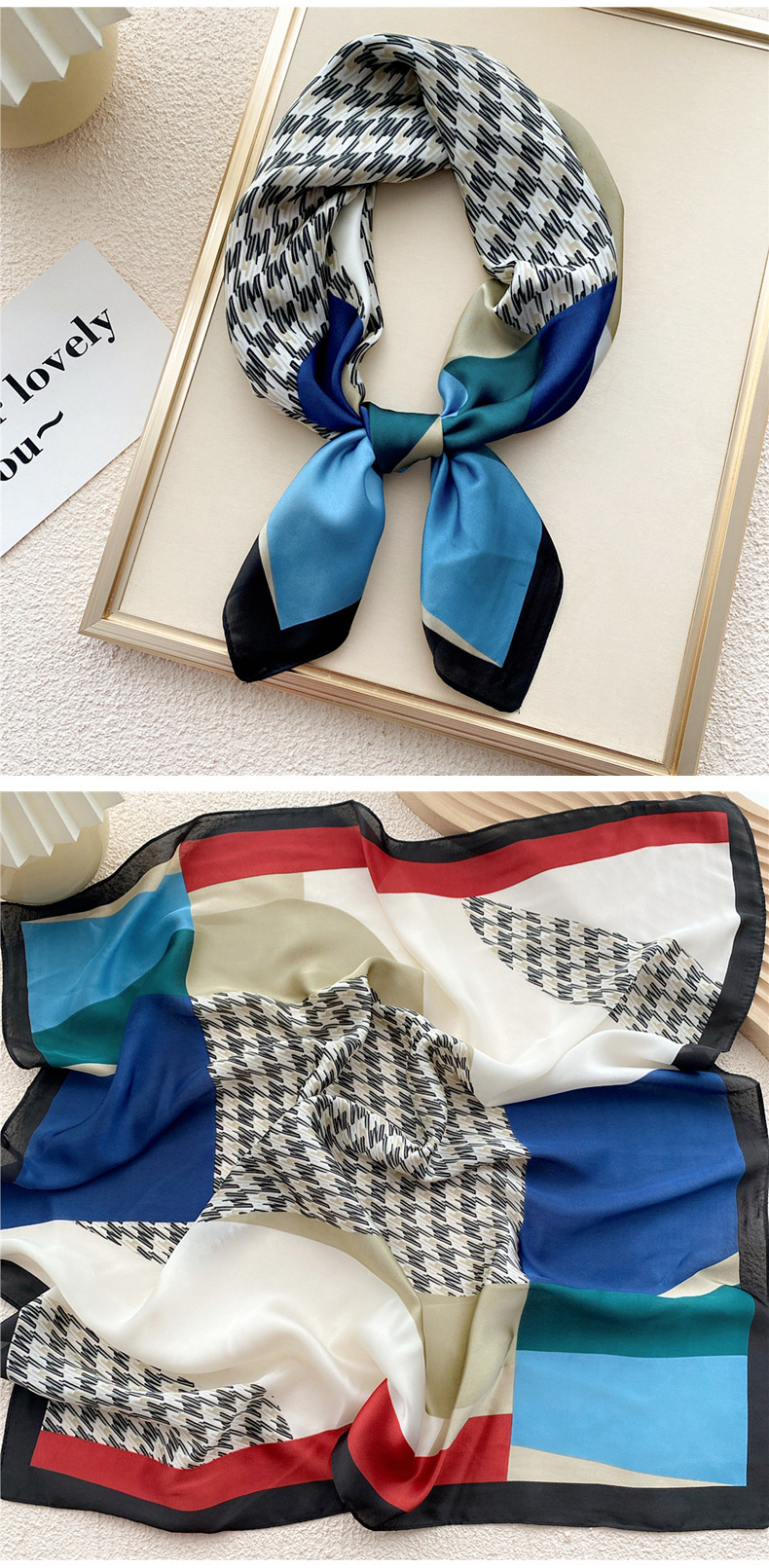 45g Weight Silk Scarf Classification Daily Occasion Polyester Material Geometric Pattern All Seasons Season Women's Gender Printing Design Elegant, Sweet Style Women's Elegant Sweet Geometric Polyester Printing Silk Scarf 6