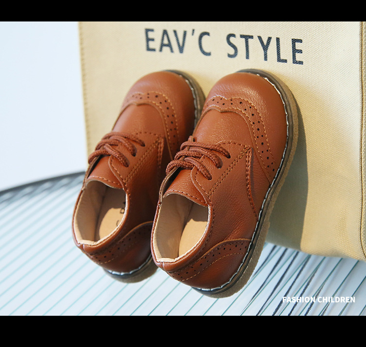 British style block sent with shoelaces, boys leather soft soled baby single shoes, spring and autumn children's shoes_voghion.com