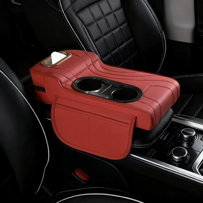 Car Armrest Box Booster Pad Armrest box pad - high-and-low-water-cup-models-embroidered-martha-red
