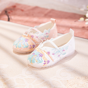 Yushu Single 2025 Spring and Summer New Children's Shoes Women's Ancient Style Flat Embroidered Shoes with Han Dynasty Shoes