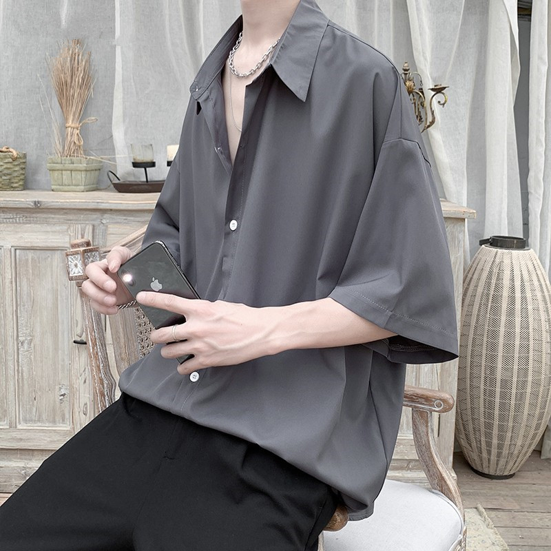 Ice silk white shirt short sleeve men's summer ultra-thin plump handsome loose high design sense niche coat 2022 new Ice silk white shirt short sleeve men's summer ultra-thin plump handsome loose high design sense niche coat 2022 new