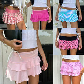 亚马逊新款多层半身短裙辣妹露脐短裙印花拼接蛋糕裙Y2K有底裤女