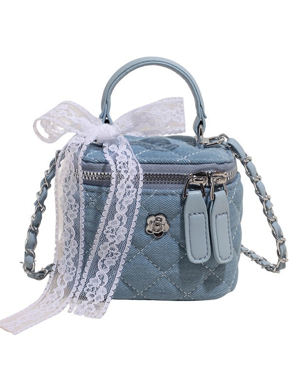 Xiaozhong Ling bordado bolso de cadena 2026 nuevo bolso de caja de denim de textura ligera de lujo de hombro oblicuo bolso cuadrado