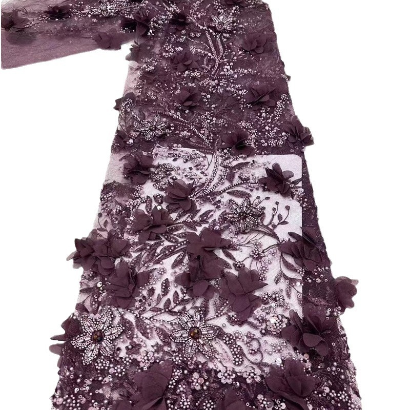 Tejido de bordado de mano pesada pura perla de sequela de perlas tela de malla de tubo de perlas de alta fijación vestido de boda vestido de tela image 6
