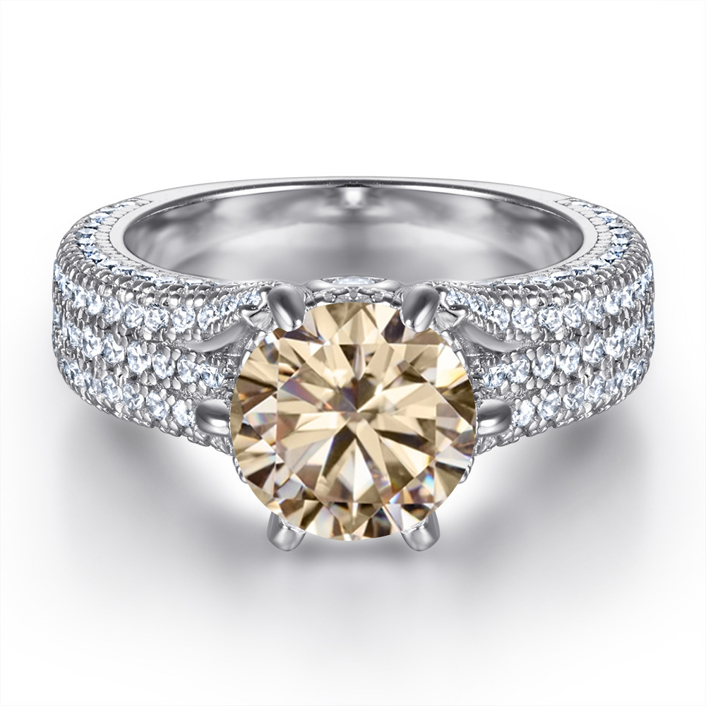 2 quilates 8mm S925 anillo de plata esterlina mujer exagerada seis garras micro joyería de piedra al por mayor nueva venta en caliente transfronteriza