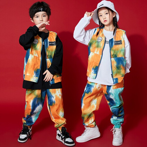 Hip-hop Children's Street Dance Suit for Boys Trendy Kids Hiphop Work Vest for Girls Children Jazz Dance New Year Performance Clothes