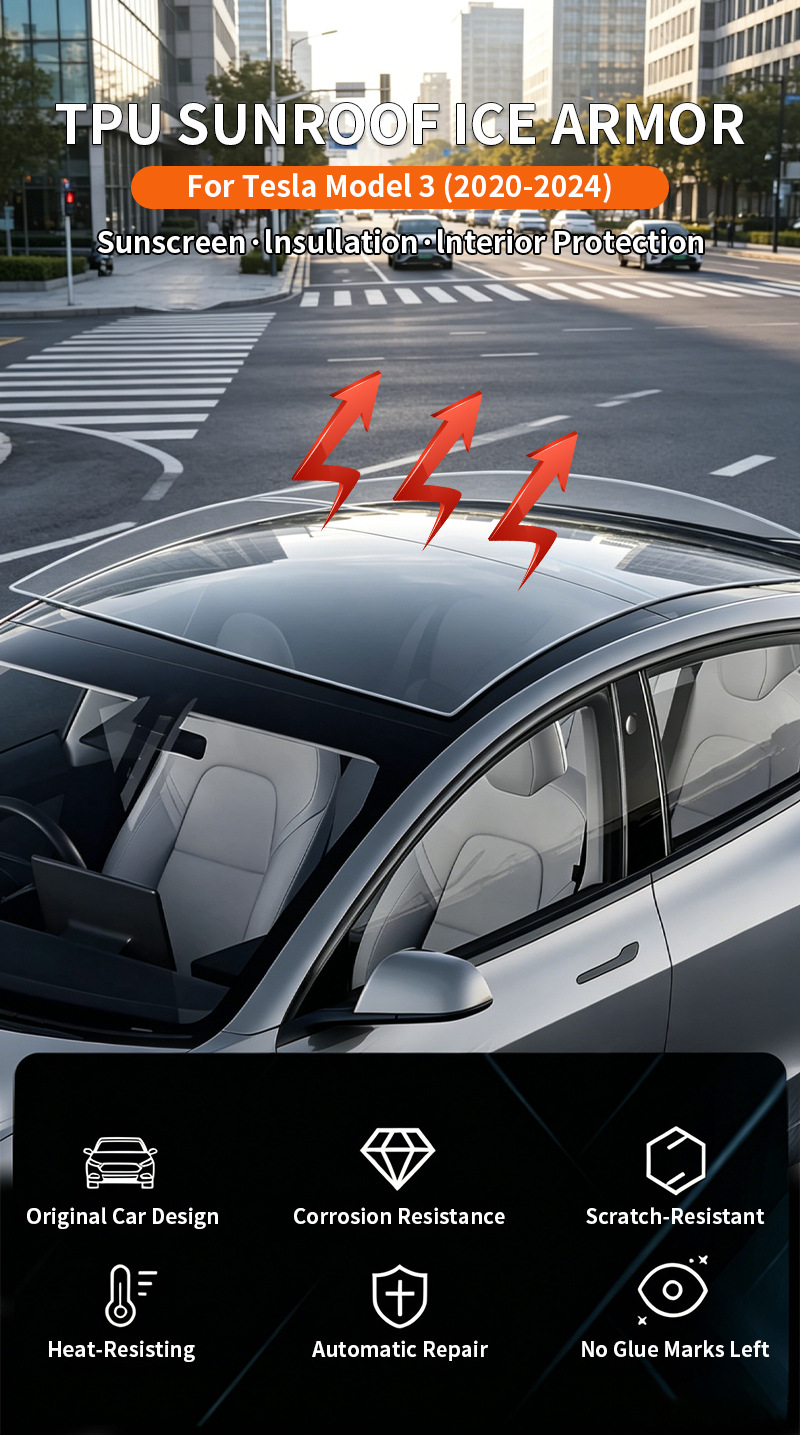 Cross-Border Exclusive Supply for 2020-2024 Model 3 Pre-Cut Tpu Sunroof Black Crystal Ice Armor Heat Insulation Film
