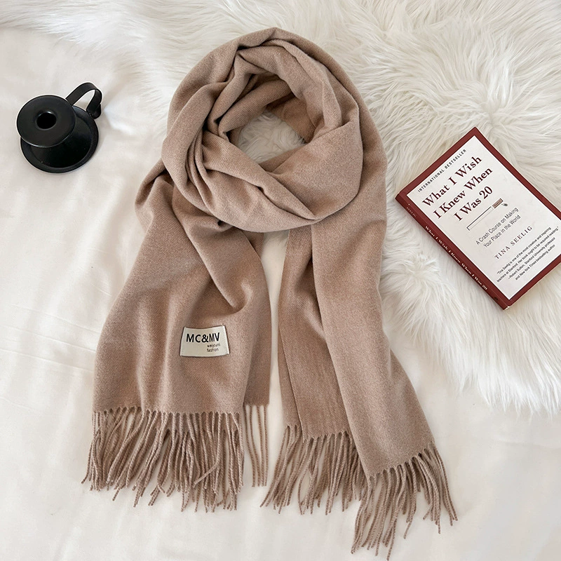 Scarf knitted, solid velvet cashmere look, 200×70 cm, thickened Korean demi‑season