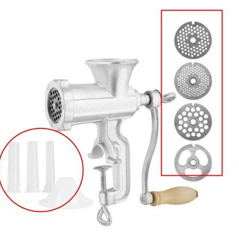 Модель с ручным управлением, обработка олова с гальваническим покрытием, 8. # Чугунная мясорубка можно использовать с круглыми ножами с различной апертурой.