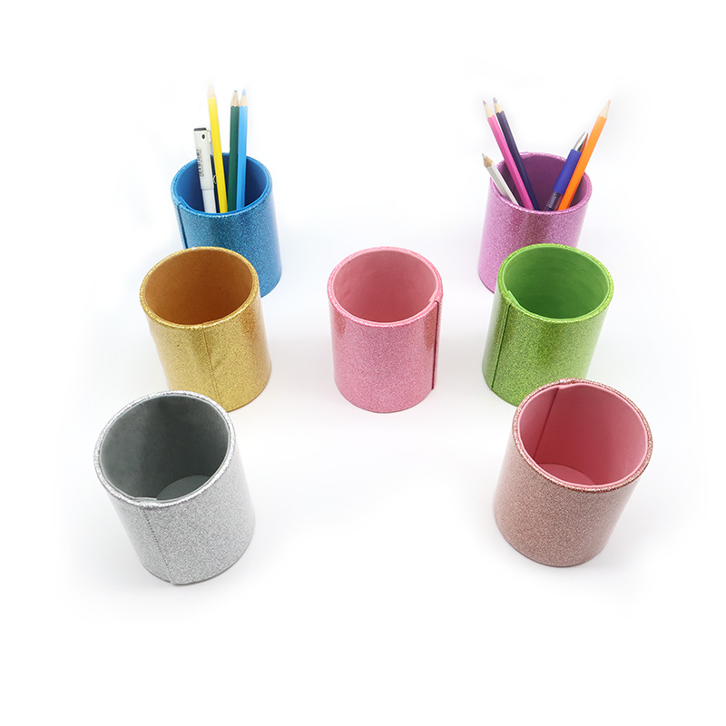 Fuente de la fábrica en stock creativo redondo pu titular de la pluma engrosada cuero redondo escritorio pluma titular maquillaje cepillo contenedor de almacenamiento