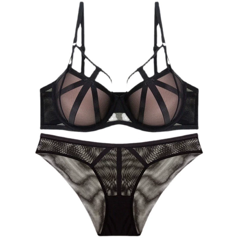 Black underwear, sexy push up bra, supporting bra top, set