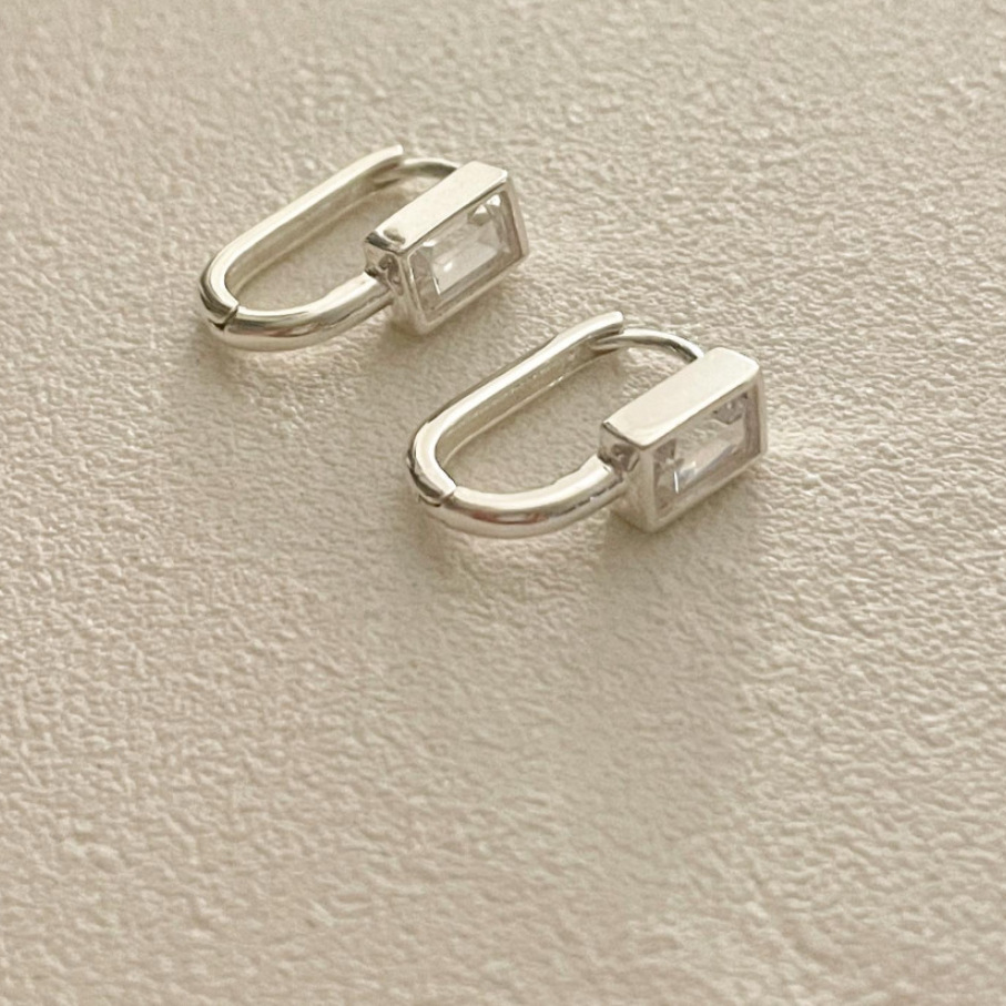 Rectangle Pattern 1 Pair 925 Sterling Silver Zircon Rectangle Earrings